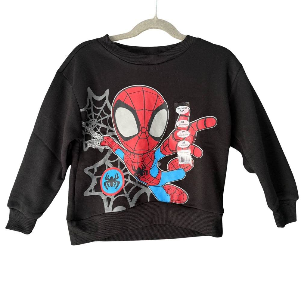 Marvel Toddler 3T Sweatshirt Black Spidey Superhero Graphic Crew Neck‎ Pullover